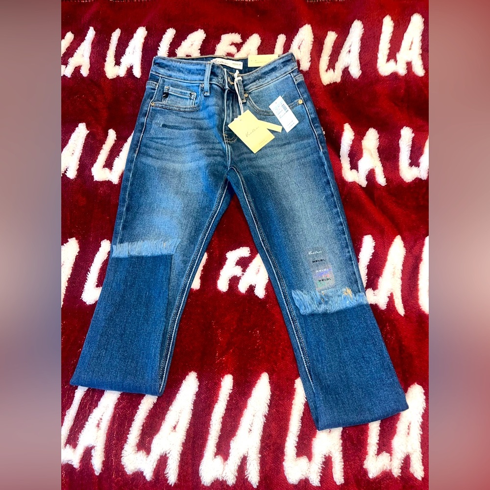 KanCan Skinny Mid Rise Frayed Hem Jean